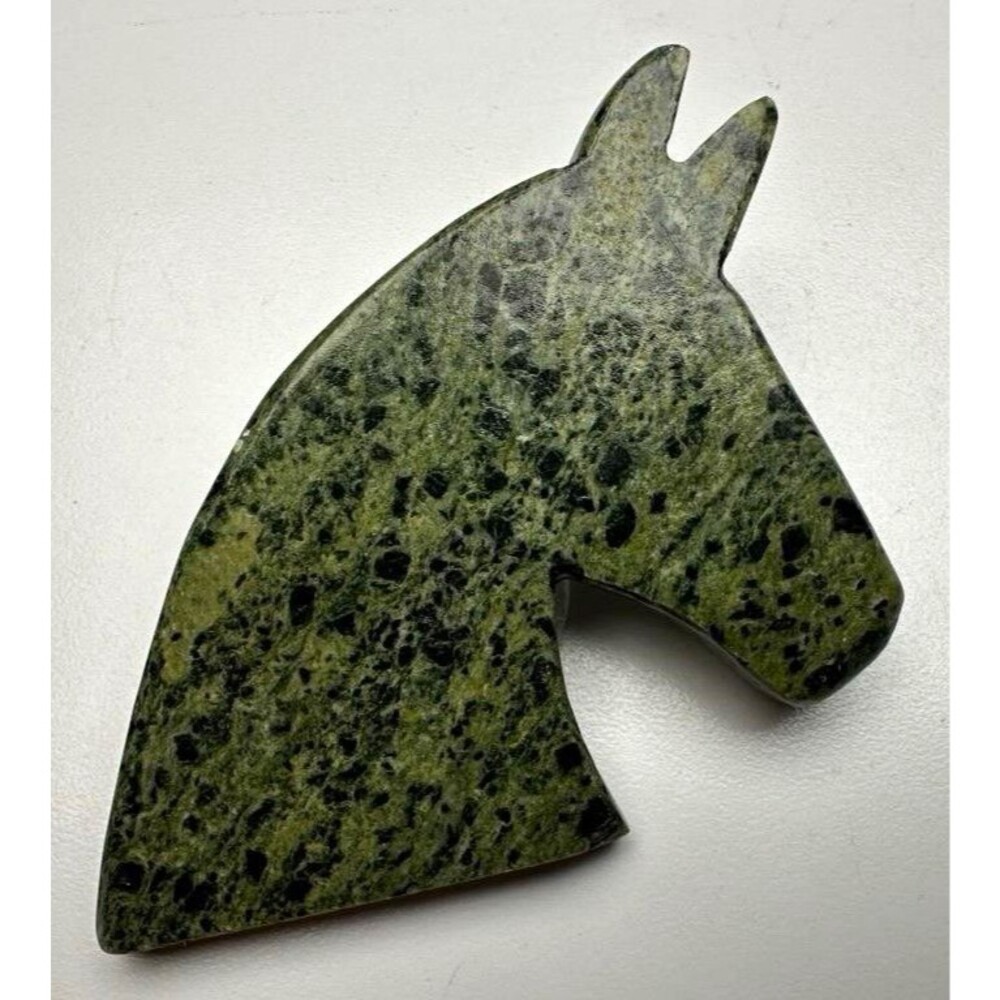Large Green Serpentine Stone Horse Head Carving Polished Display 4.5”